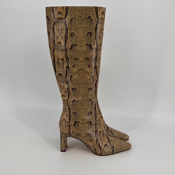 Sam Edelman Sylvia 2 Knee‑High Boot Size 8.5 Tan Python Embossed Leather - Picture 9 of 16
